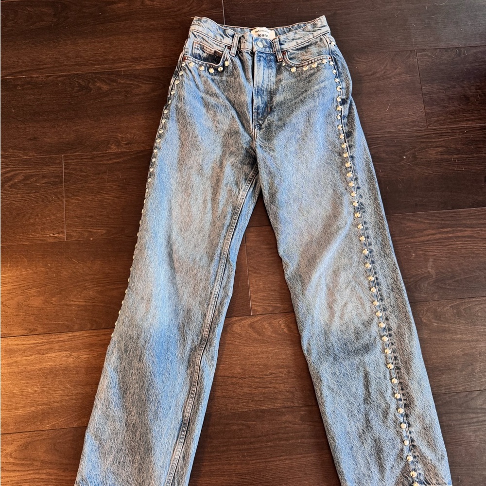 REFORMATION Cary High Rise Straight Slouchy Jeans in Chesapeake Studded 24 - Picture 2 of 8